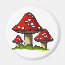 Red Toadtstools, Mushroom: Freehand Art Fridge Magnets