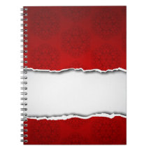 Red torn paper and patterns spiral notebooks