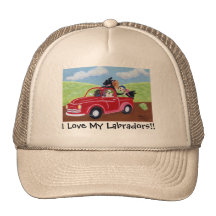 Red Truck and Labradors Trucker Hats