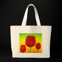 Red Tulips Flowers Painting Art - Multi bags