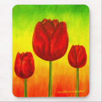 Red Tulips Flowers Painting Art - Multi mousepads