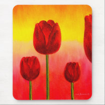 Red Tulips Flowers Painting Art - Multi mousepads