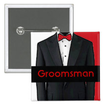 Red tuxedo customisable groomsman button