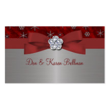 Red Velour & Silver Snowflakes Business Card Templates