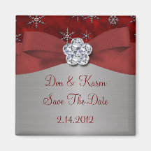 Red Velour & Silver Snowflakes Refrigerator Magnets