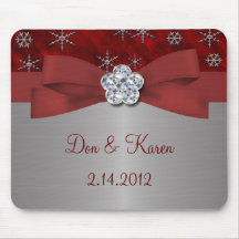 Red Velour & Silver Snowflakes Mouse Pads