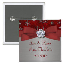 Red Velour & Silver Snowflakes Pinback Buttons