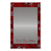 Red Velour & Silver Snowflakes Personalized Stationery