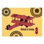 red vintage biplane boy's birthday invite