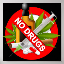 Red Warning Sign with Drugs Posters