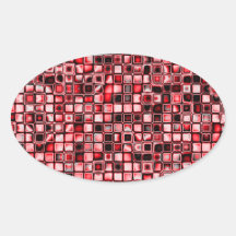 Red, White And Black Textured Grid Pattern Oval Stickers