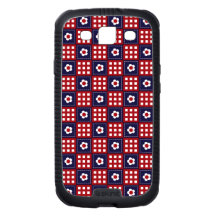 Red White and Blue Flower Patchwork Quilt Pattern Galaxy SIII Covers