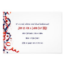 Red White and Blue Ribbons and Stars Labour Day Custom Invite