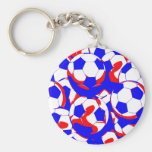 Red White and Blue Soccer Balls Abstract Key Chains