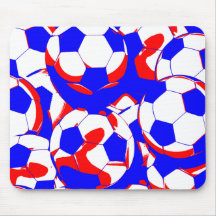 Red White and Blue Soccer Balls Abstract Mouse Pads