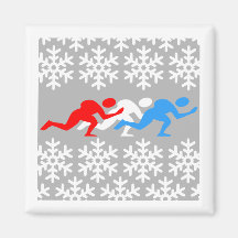 Red, white and blue speed skaters magnets