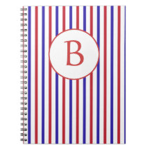 Red, White, and Blue Stripes with Monogram Spiral Note Books