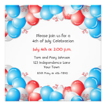 Red, White, Blue Balloons Patriotic Custom Invite