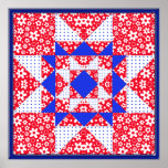 Red White & Blue Floral & Dots Quilt Posters