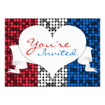Red White & Blue Glam Heart Custom Personalised Invites