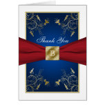 Red, White, Blue, Gold Floral Thank You Note Card