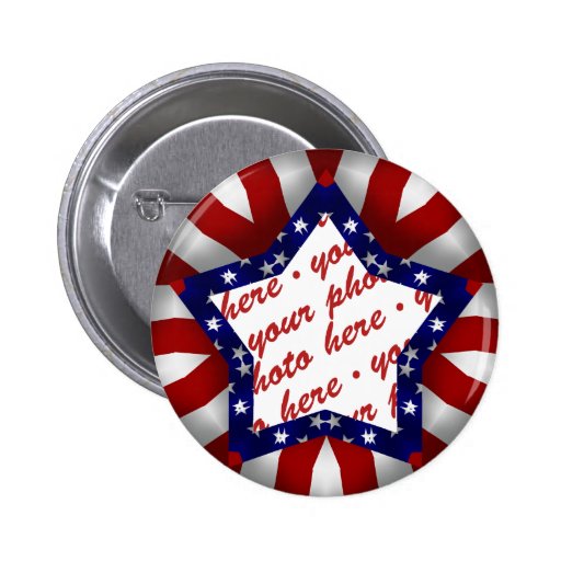 Red White & Blue Star Shaped Photo Frame Pinback Buttons