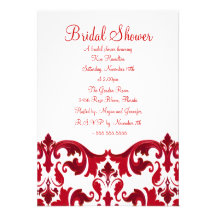 Red & White Damask Bridal Shower Invitation
