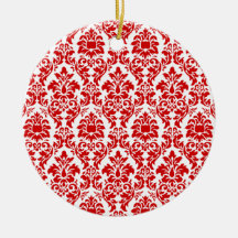 Red & White Damask Christmas Ornament