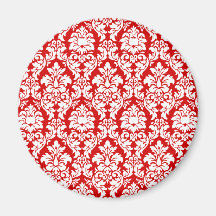 Red & White Damask Fridge Magnets