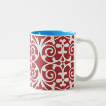 Red & White Damask Print Coffee Mug