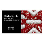 Red & White Geometric Quilted Look Monogram Business Cards