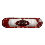 Red & White Geometric Quilted Look Monogram Skateboard Deck