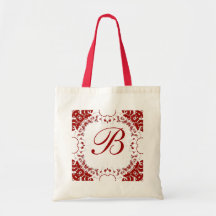 Red White Lace Monogram Bag