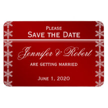 Red White Snowflake Winter Wedding Save the Date Flexible Magnet