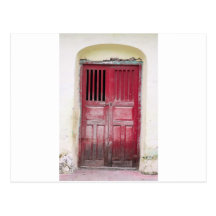 Red wooden doorway postcard