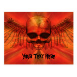 Reddish Orange Burst Winged Skull Post Cards