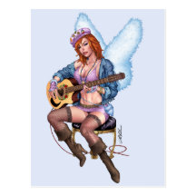 Redhead Guitar Playing Angel by Al Rio Post Card