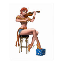 Redhead Violin Player Gypsy Hipster by Al Rio Post Card