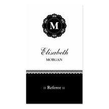 Referee Elegant Black Lace Monogram Business Card Template
