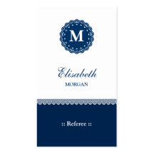 Referee Elegant Blue Lace Monogram Business Card Templates