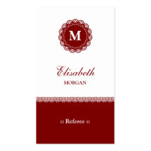Referee Elegant Red Lace Monogram Business Card