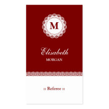 Referee Red White Lace Monogram Business Card Template