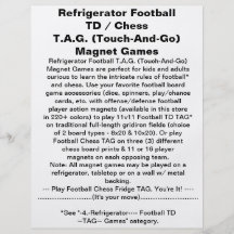 Refrigerator Football Chess TAG Magnet Game Full Color Flyer