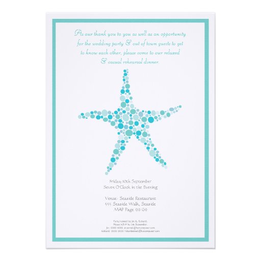 Rehearsal Dinner Wedding Aqua Turquoise Starfish Personalised Invite
