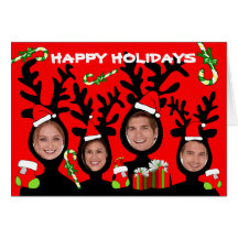 Reindeer Happy Holidays Add Photo Card 1