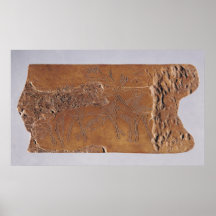 Reindeer horn carved with deer and leaping print