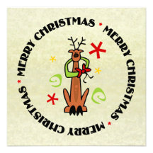 Reindeer Stars & Swirls Cartoon Flat Greeting Card Personalized Invite