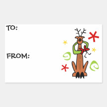 Reindeer Stars & Swirls Cartoon Gift Label Rectangle Stickers