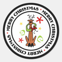 Reindeer Stars & Swirls Cartoon Round Stickers