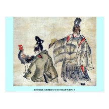 Religious ceremony with rooster Ukiyo-e. Postcards